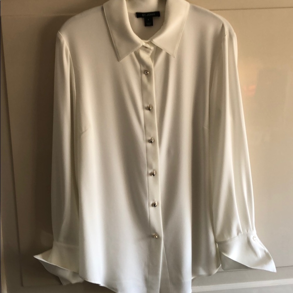 St John ivory silk long sleeve blouse